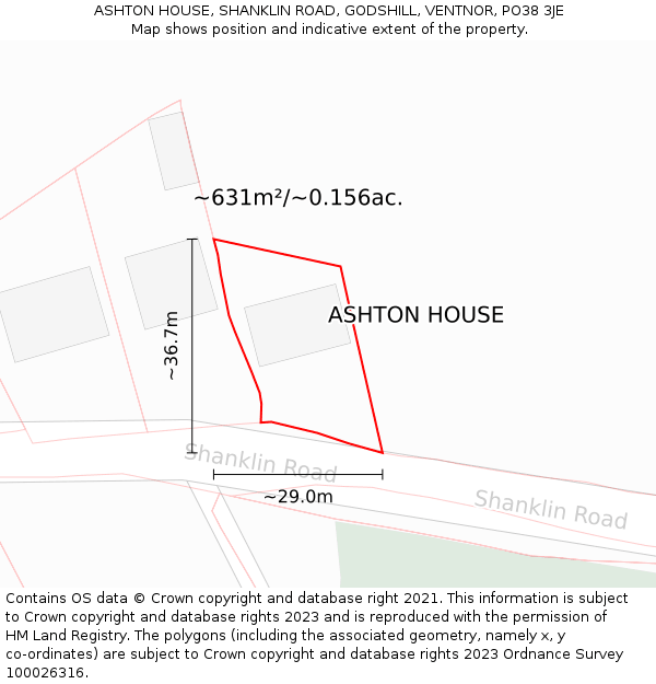 ASHTON HOUSE, SHANKLIN ROAD, GODSHILL, VENTNOR, PO38 3JE: Plot and title map