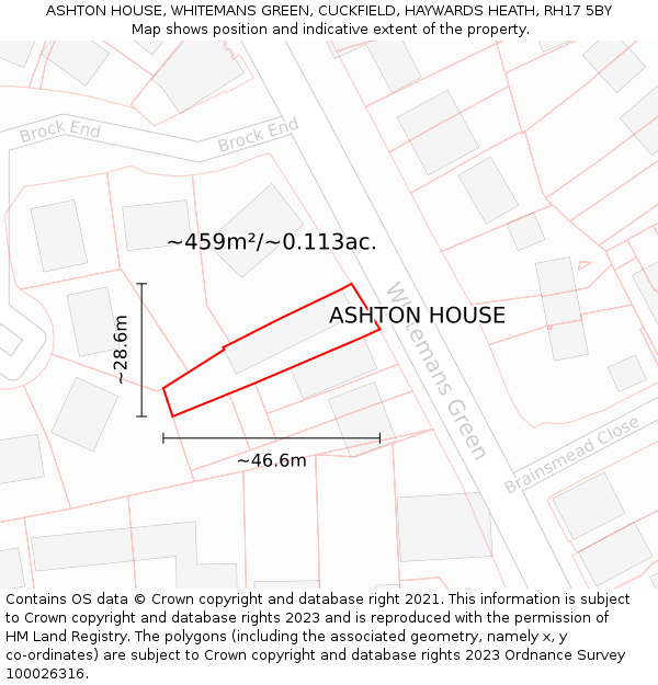 ASHTON HOUSE, WHITEMANS GREEN, CUCKFIELD, HAYWARDS HEATH, RH17 5BY: Plot and title map