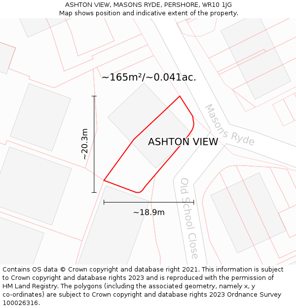 ASHTON VIEW, MASONS RYDE, PERSHORE, WR10 1JG: Plot and title map