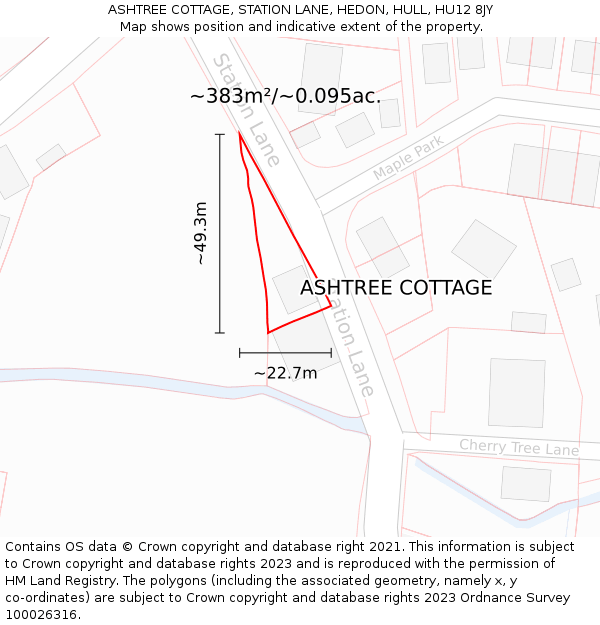 ASHTREE COTTAGE, STATION LANE, HEDON, HULL, HU12 8JY: Plot and title map