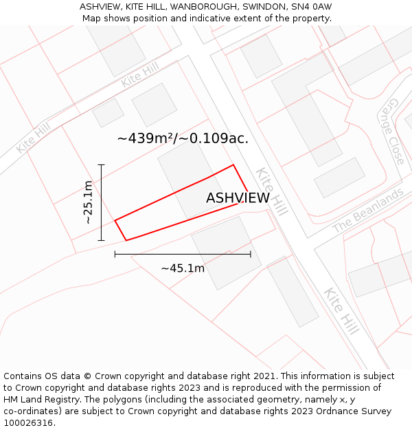 ASHVIEW, KITE HILL, WANBOROUGH, SWINDON, SN4 0AW: Plot and title map