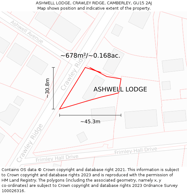 ASHWELL LODGE, CRAWLEY RIDGE, CAMBERLEY, GU15 2AJ: Plot and title map