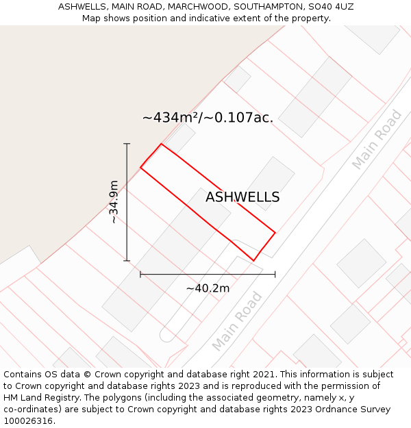 ASHWELLS, MAIN ROAD, MARCHWOOD, SOUTHAMPTON, SO40 4UZ: Plot and title map