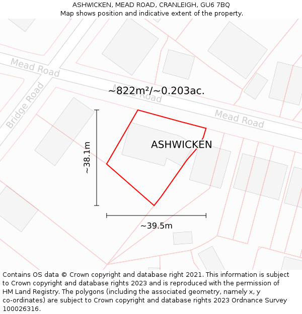 ASHWICKEN, MEAD ROAD, CRANLEIGH, GU6 7BQ: Plot and title map