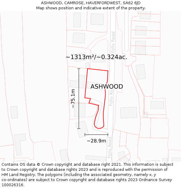 ASHWOOD, CAMROSE, HAVERFORDWEST, SA62 6JD: Plot and title map