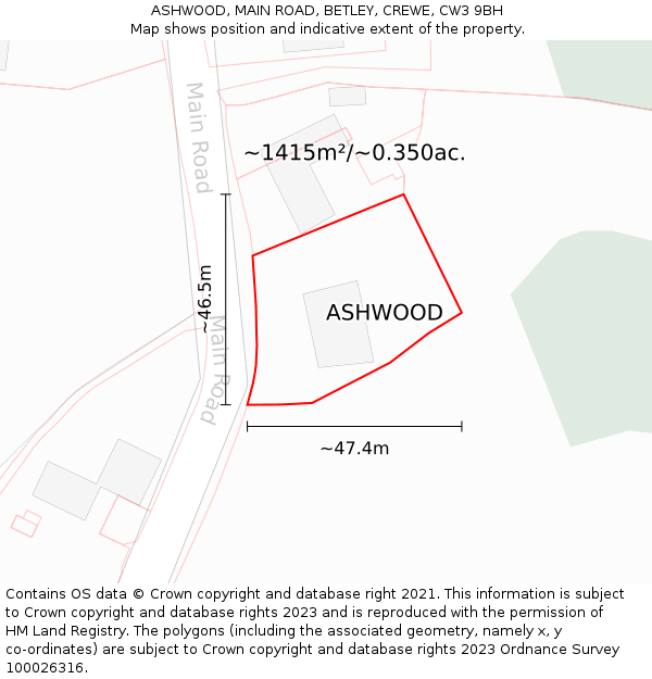 ASHWOOD, MAIN ROAD, BETLEY, CREWE, CW3 9BH: Plot and title map