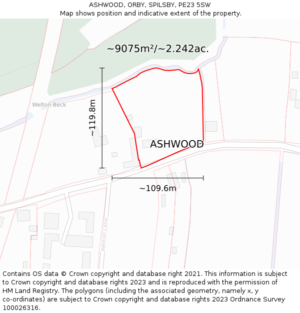 ASHWOOD, ORBY, SPILSBY, PE23 5SW: Plot and title map