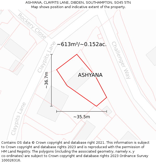 ASHYANA, CLAYPITS LANE, DIBDEN, SOUTHAMPTON, SO45 5TN: Plot and title map