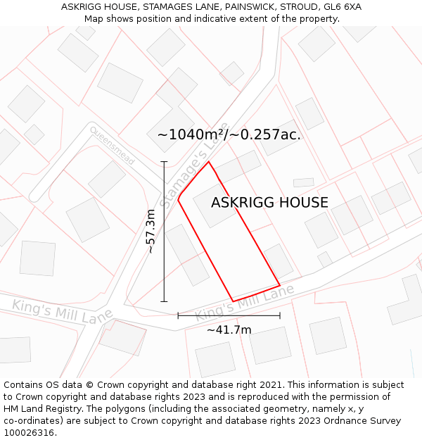 ASKRIGG HOUSE, STAMAGES LANE, PAINSWICK, STROUD, GL6 6XA: Plot and title map