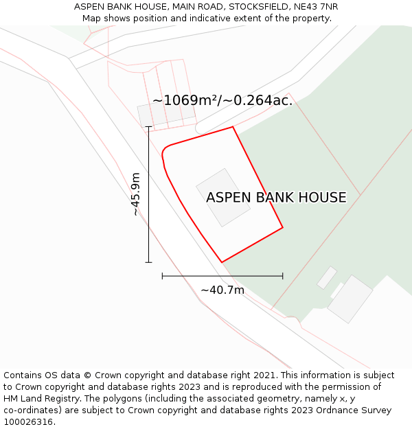 ASPEN BANK HOUSE, MAIN ROAD, STOCKSFIELD, NE43 7NR: Plot and title map