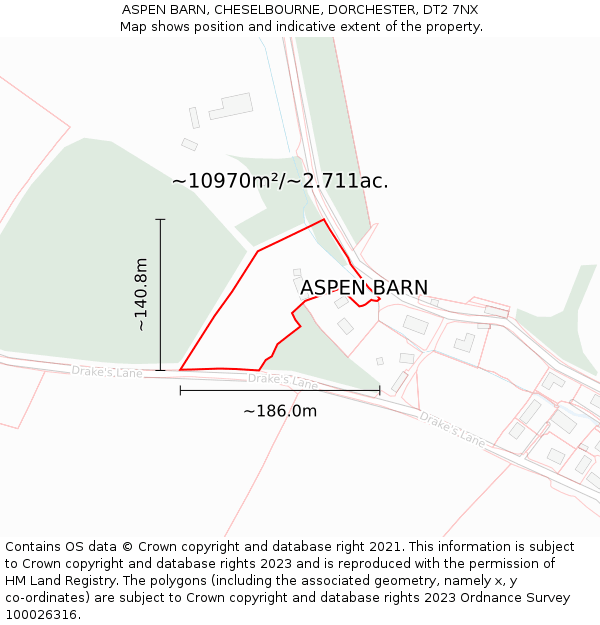 ASPEN BARN, CHESELBOURNE, DORCHESTER, DT2 7NX: Plot and title map