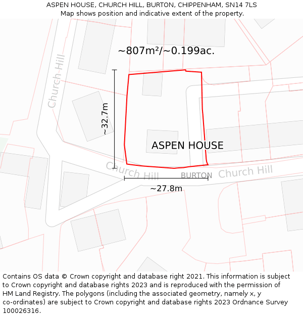 ASPEN HOUSE, CHURCH HILL, BURTON, CHIPPENHAM, SN14 7LS: Plot and title map