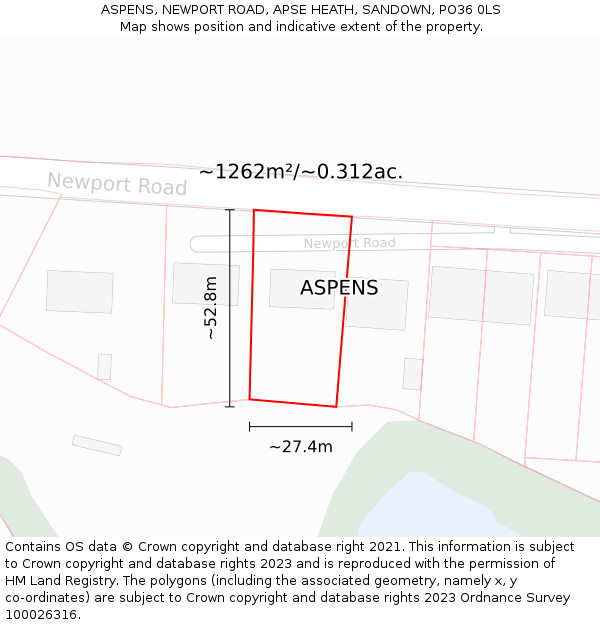 ASPENS, NEWPORT ROAD, APSE HEATH, SANDOWN, PO36 0LS: Plot and title map