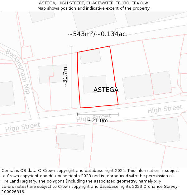 ASTEGA, HIGH STREET, CHACEWATER, TRURO, TR4 8LW: Plot and title map