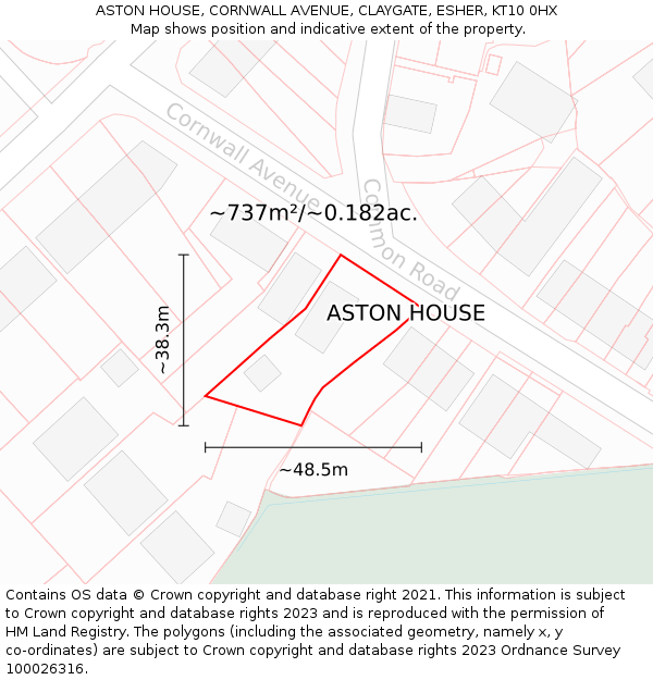 ASTON HOUSE, CORNWALL AVENUE, CLAYGATE, ESHER, KT10 0HX: Plot and title map