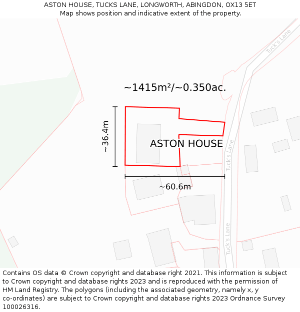 ASTON HOUSE, TUCKS LANE, LONGWORTH, ABINGDON, OX13 5ET: Plot and title map