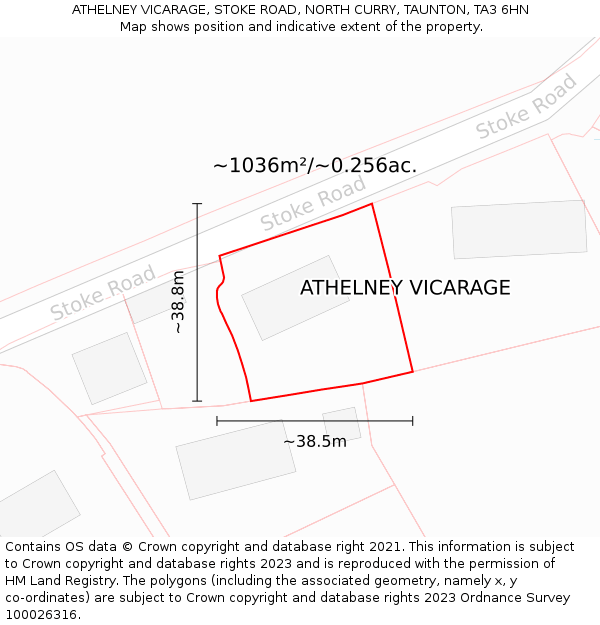 ATHELNEY VICARAGE, STOKE ROAD, NORTH CURRY, TAUNTON, TA3 6HN: Plot and title map