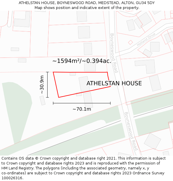 ATHELSTAN HOUSE, BOYNESWOOD ROAD, MEDSTEAD, ALTON, GU34 5DY: Plot and title map