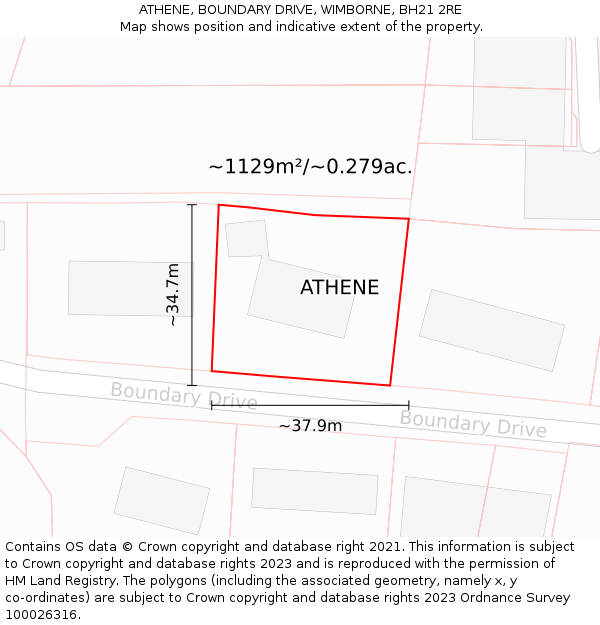 ATHENE, BOUNDARY DRIVE, WIMBORNE, BH21 2RE: Plot and title map