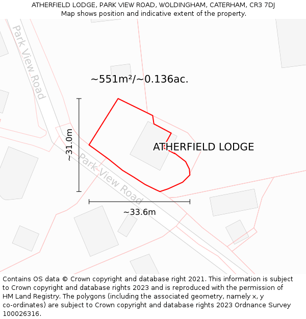 ATHERFIELD LODGE, PARK VIEW ROAD, WOLDINGHAM, CATERHAM, CR3 7DJ: Plot and title map