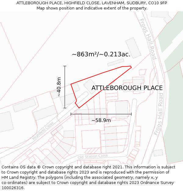 ATTLEBOROUGH PLACE, HIGHFIELD CLOSE, LAVENHAM, SUDBURY, CO10 9FP: Plot and title map