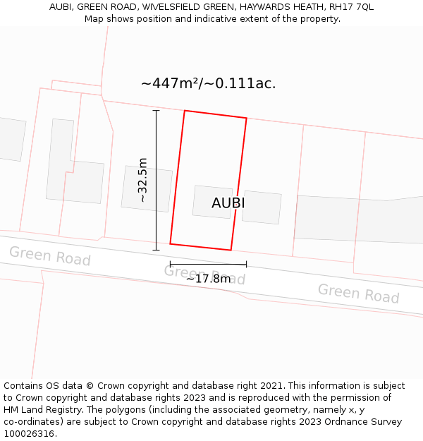 AUBI, GREEN ROAD, WIVELSFIELD GREEN, HAYWARDS HEATH, RH17 7QL: Plot and title map