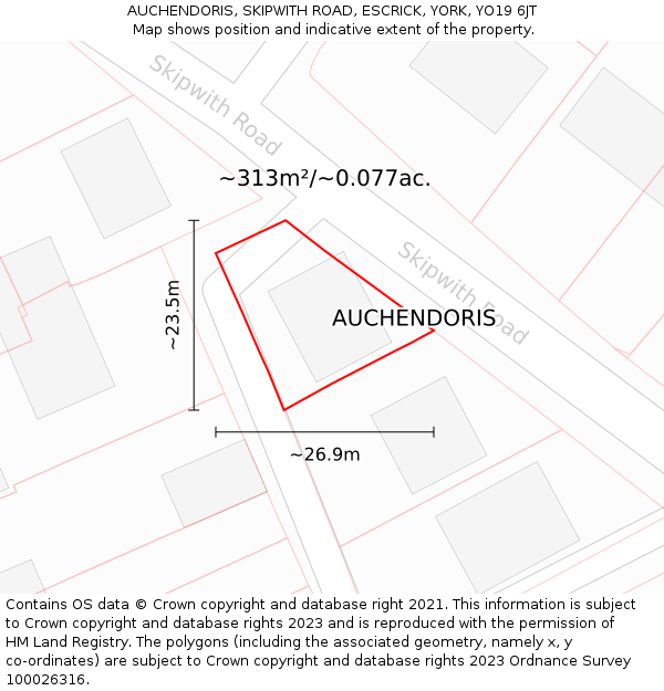 AUCHENDORIS, SKIPWITH ROAD, ESCRICK, YORK, YO19 6JT: Plot and title map