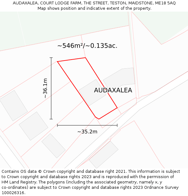AUDAXALEA, COURT LODGE FARM, THE STREET, TESTON, MAIDSTONE, ME18 5AQ: Plot and title map