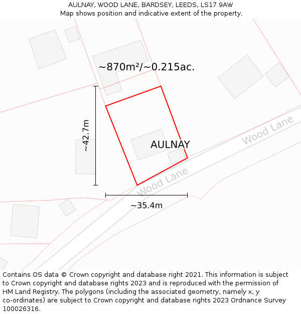 AULNAY, WOOD LANE, BARDSEY, LEEDS, LS17 9AW: Plot and title map