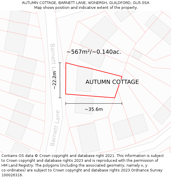 AUTUMN COTTAGE, BARNETT LANE, WONERSH, GUILDFORD, GU5 0SA: Plot and title map