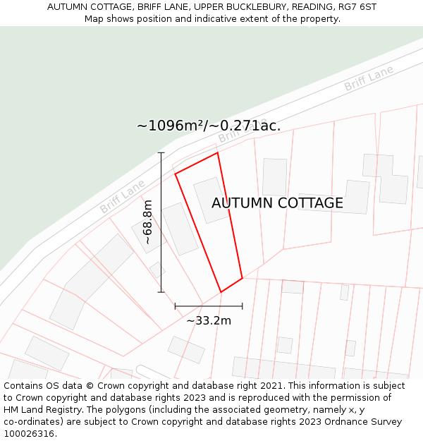 AUTUMN COTTAGE, BRIFF LANE, UPPER BUCKLEBURY, READING, RG7 6ST: Plot and title map