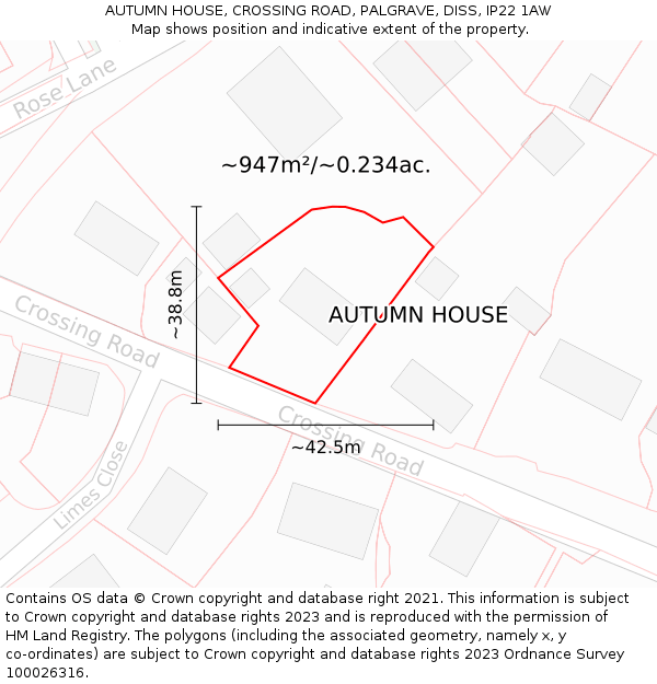 AUTUMN HOUSE, CROSSING ROAD, PALGRAVE, DISS, IP22 1AW: Plot and title map