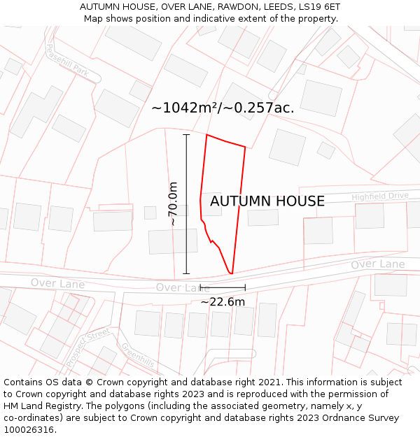 AUTUMN HOUSE, OVER LANE, RAWDON, LEEDS, LS19 6ET: Plot and title map