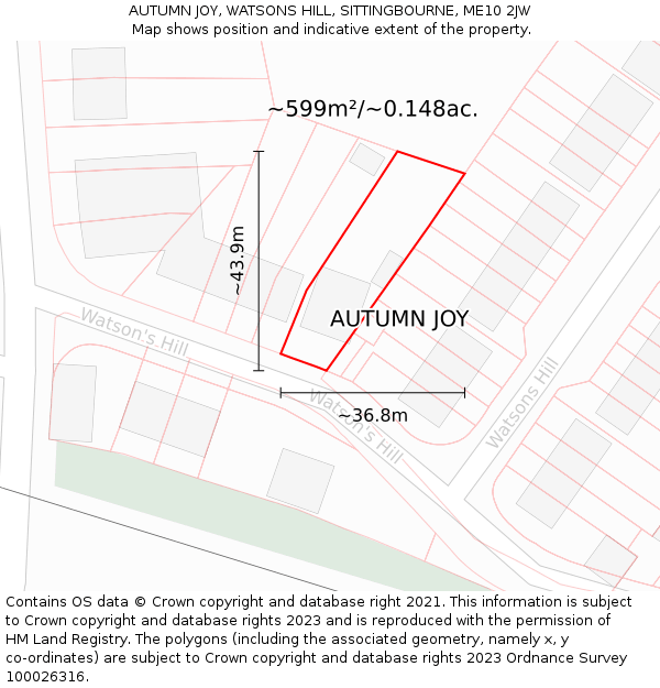 AUTUMN JOY, WATSONS HILL, SITTINGBOURNE, ME10 2JW: Plot and title map