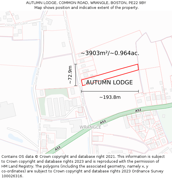 AUTUMN LODGE, COMMON ROAD, WRANGLE, BOSTON, PE22 9BY: Plot and title map