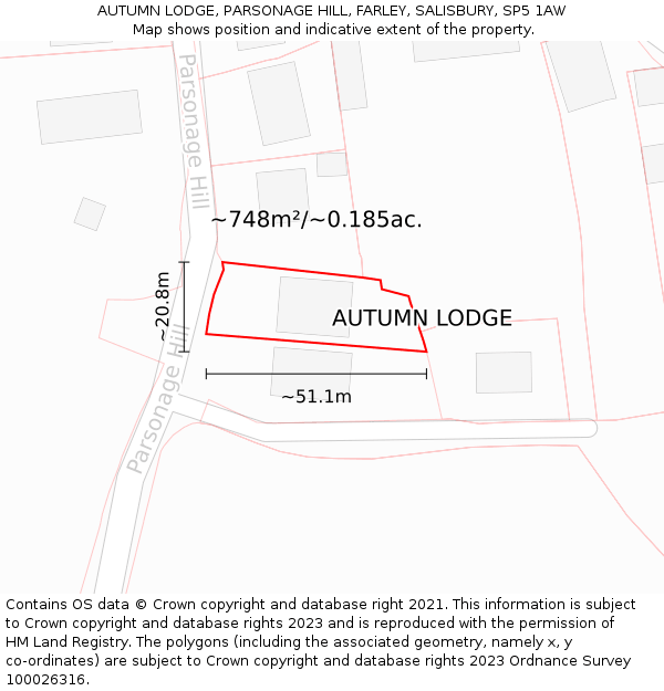 AUTUMN LODGE, PARSONAGE HILL, FARLEY, SALISBURY, SP5 1AW: Plot and title map