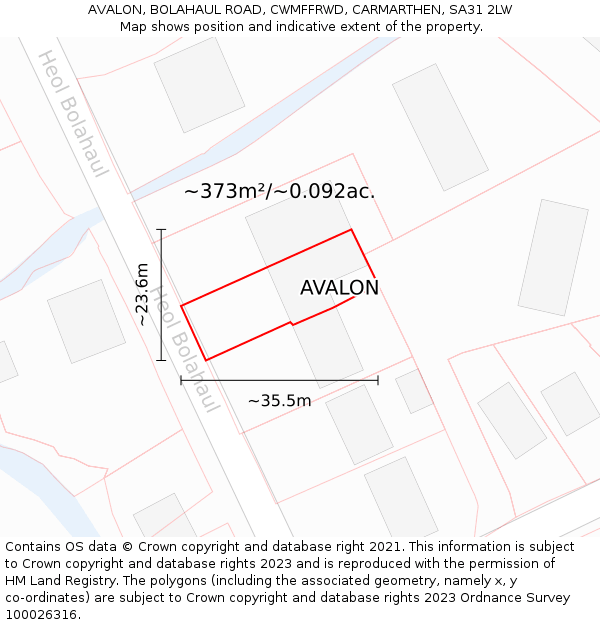 AVALON, BOLAHAUL ROAD, CWMFFRWD, CARMARTHEN, SA31 2LW: Plot and title map