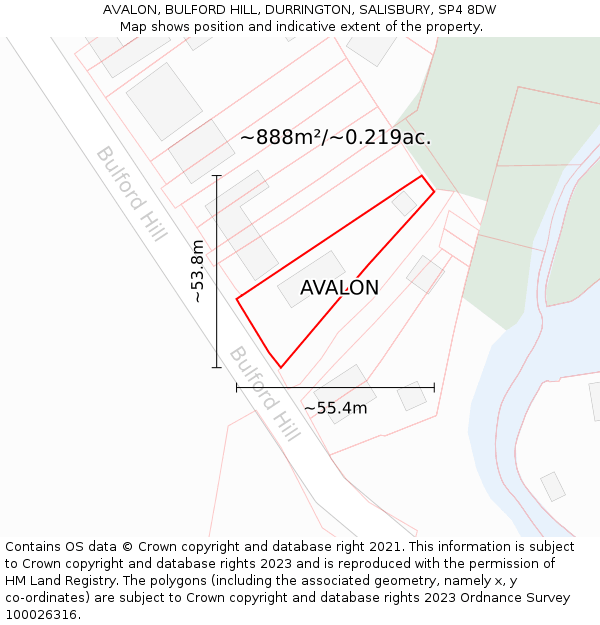 AVALON, BULFORD HILL, DURRINGTON, SALISBURY, SP4 8DW: Plot and title map