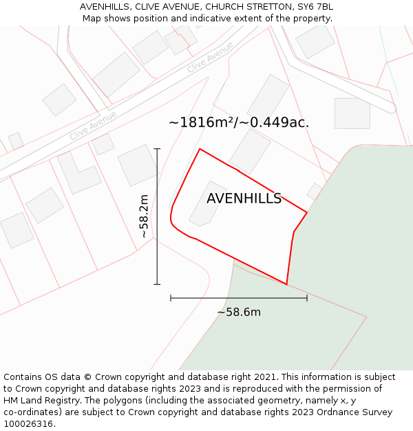 AVENHILLS, CLIVE AVENUE, CHURCH STRETTON, SY6 7BL: Plot and title map