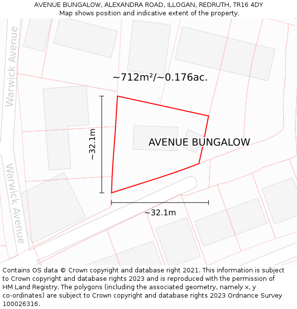 AVENUE BUNGALOW, ALEXANDRA ROAD, ILLOGAN, REDRUTH, TR16 4DY: Plot and title map