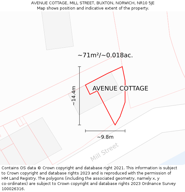 AVENUE COTTAGE, MILL STREET, BUXTON, NORWICH, NR10 5JE: Plot and title map