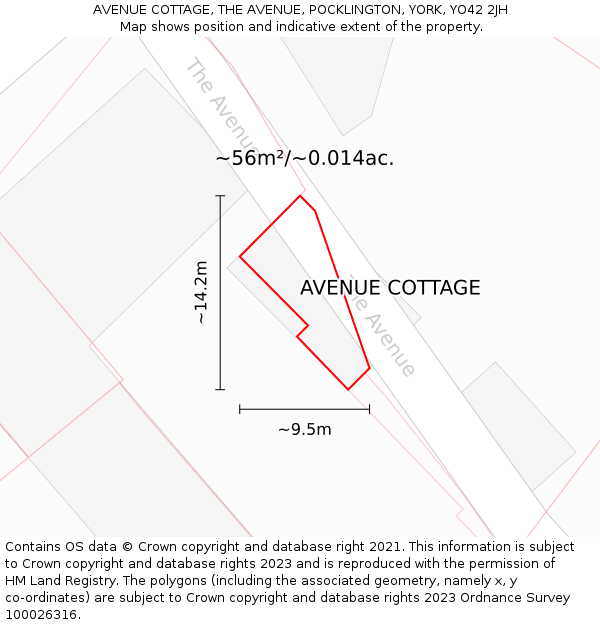 AVENUE COTTAGE, THE AVENUE, POCKLINGTON, YORK, YO42 2JH: Plot and title map