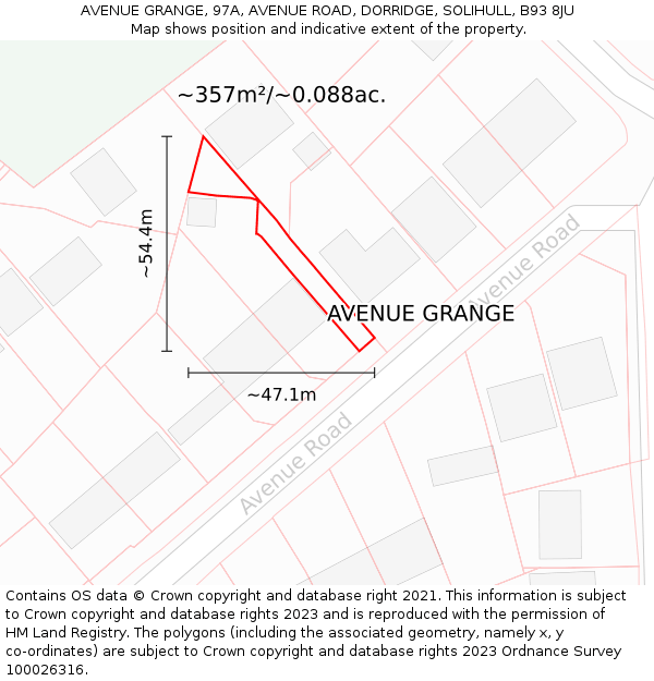 AVENUE GRANGE, 97A, AVENUE ROAD, DORRIDGE, SOLIHULL, B93 8JU: Plot and title map