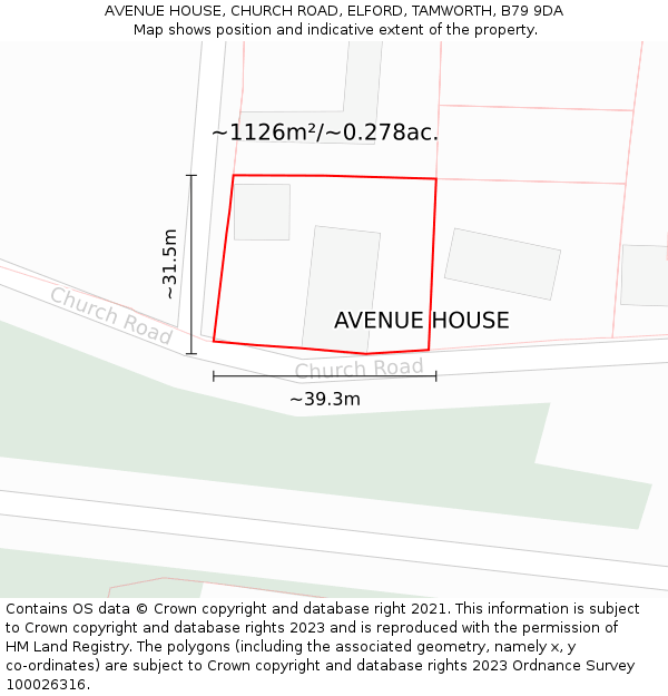 AVENUE HOUSE, CHURCH ROAD, ELFORD, TAMWORTH, B79 9DA: Plot and title map