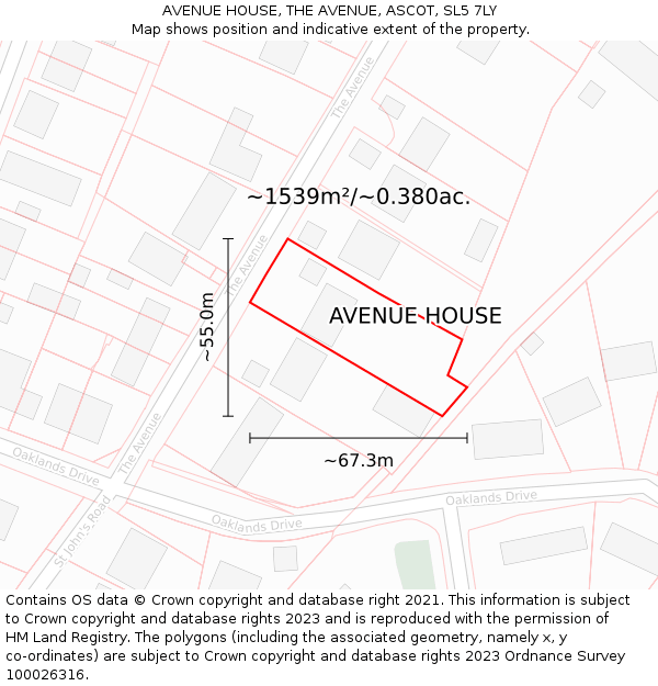 AVENUE HOUSE, THE AVENUE, ASCOT, SL5 7LY: Plot and title map