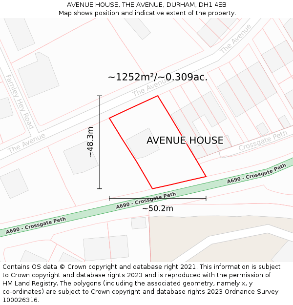 AVENUE HOUSE, THE AVENUE, DURHAM, DH1 4EB: Plot and title map