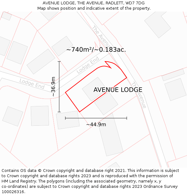 AVENUE LODGE, THE AVENUE, RADLETT, WD7 7DG: Plot and title map