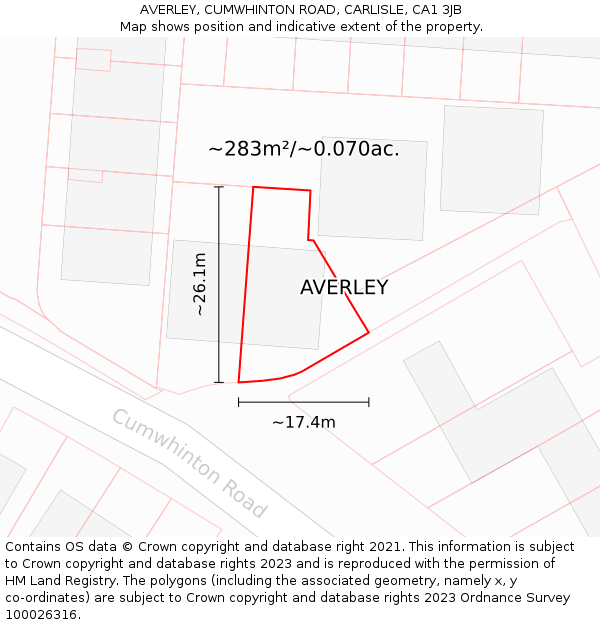 AVERLEY, CUMWHINTON ROAD, CARLISLE, CA1 3JB: Plot and title map