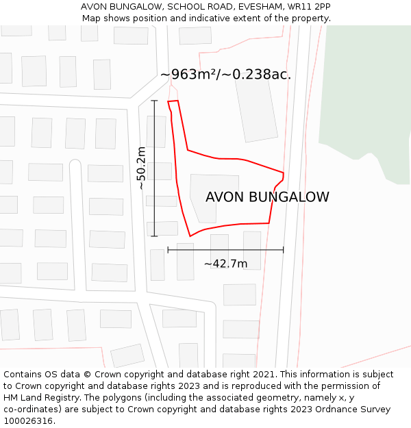 AVON BUNGALOW, SCHOOL ROAD, EVESHAM, WR11 2PP: Plot and title map