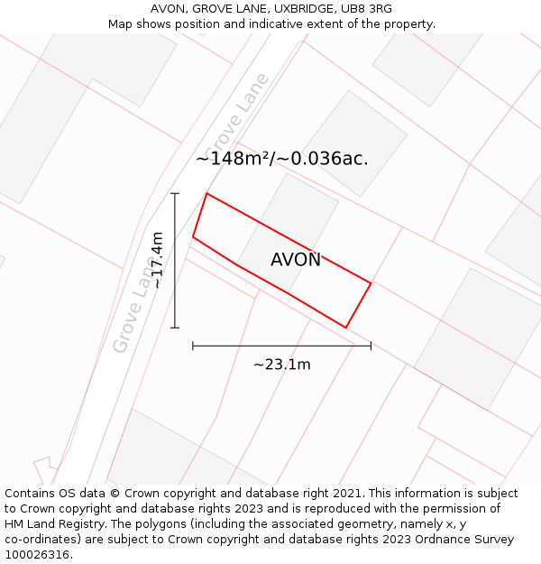 AVON, GROVE LANE, UXBRIDGE, UB8 3RG: Plot and title map